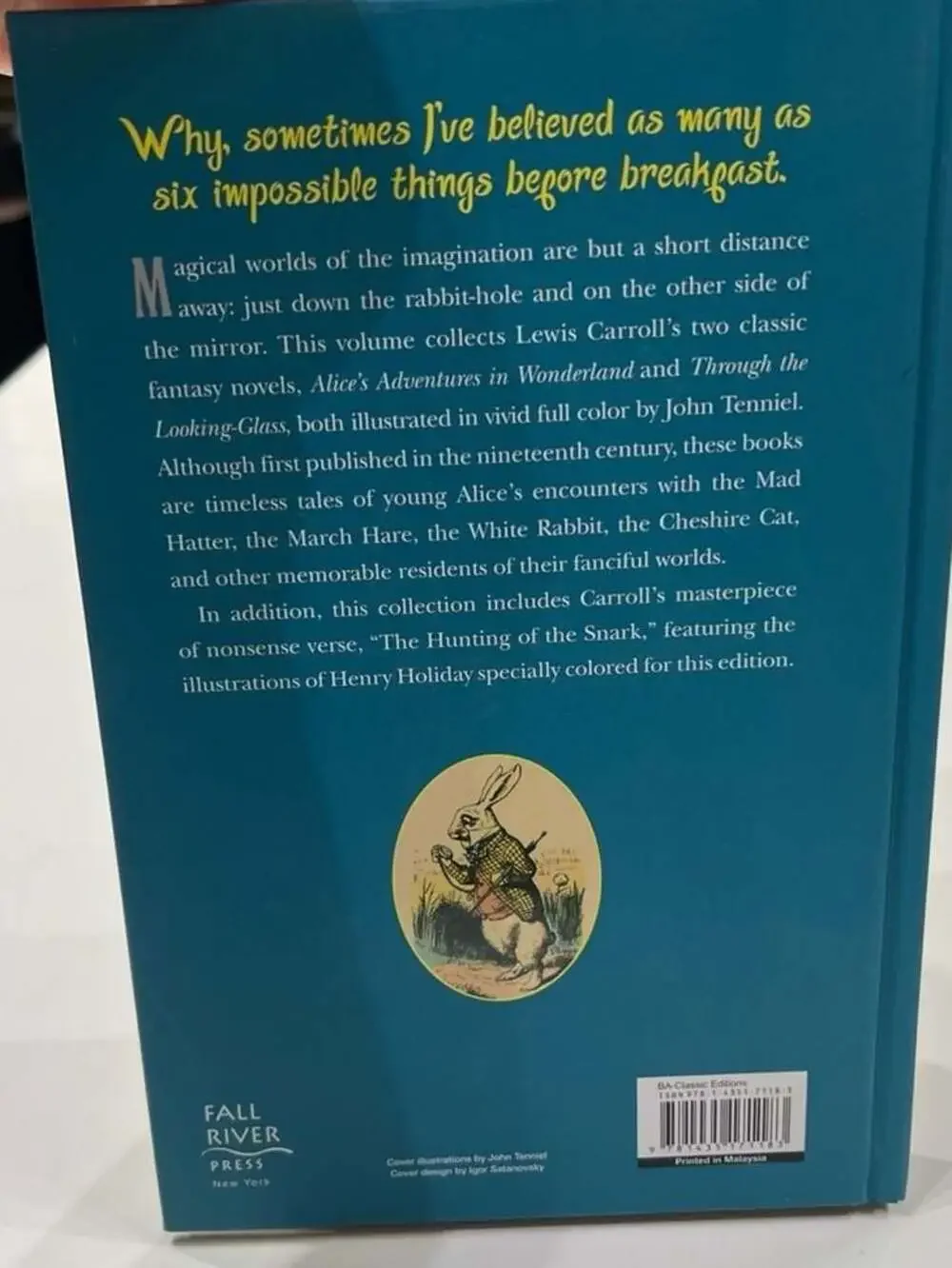 Alice's Adventures in Wonderland Lewis Carroll, Fall River Press 2022 Hardcover